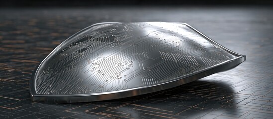 A single metal spoon resting on a dark textured surface.