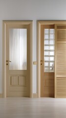 Obraz premium Wooden Interior Doors with Glass Panels and Shutters Design Elements