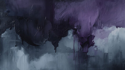 A slow, dark, oil-like flow of deep purple and gray depicting Melancholy with heavy, downward-drifting shapes.
