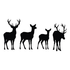 Majestic deer silhouettes set featuring stags and fawns for wildlife nature designs and artistic projects silhouette