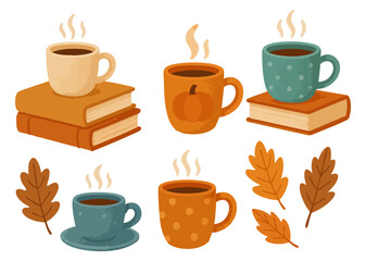 Obraz premium Autumn Coffee and Book Illustration Set