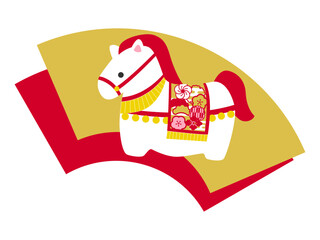 午年の年賀状用素材　かわいいウマの置物イラスト