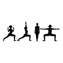 Diverse yoga poses silhouette set representing flexibility strength balance and wellbeing for holistic health enthusiasts silhouette