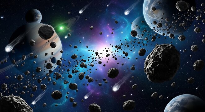 Asteroid Field with Planets, and Space.