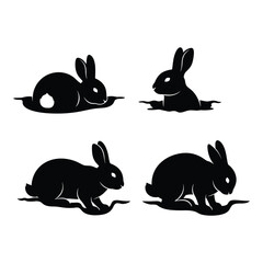 Four black silhouette rabbit poses isolated art for cute spring easter decoration and animal themed projects silhouette