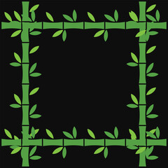 Square Bamboo Stalks Frame with Leaves- Vector Illustration