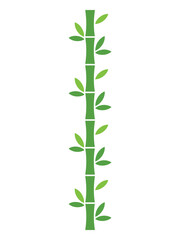 Simple Vertical Green Bamboo Stalk and Leaves - Vector Icon Illustration