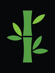 Simple Green Bamboo Stalk and Leaves - Vector Icon Illustration