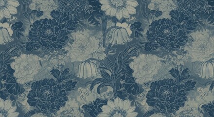 Seamless Traditional Japanese Pattern with Maple Leaves and Chrysanthemums