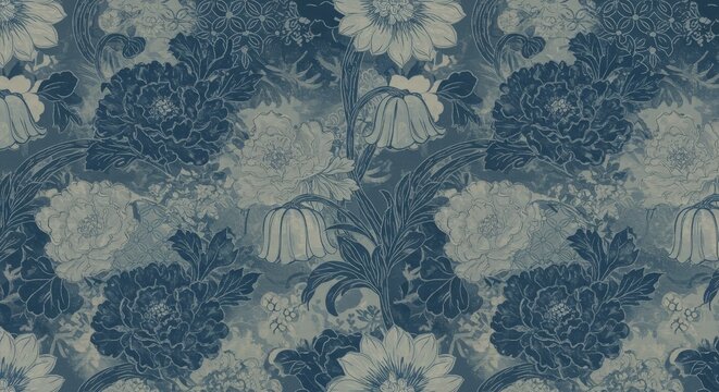 Seamless Traditional Japanese Pattern with Maple Leaves and Chrysanthemums