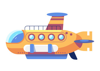 Cartoon Submarine in Yellow and Orange with Round Windows Against Transparent Background