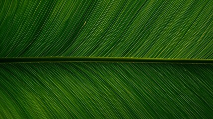 Close-up macro texture of vibrant green tropical leaf with detailed natural veins and rich organic pattern for eco design, botanical background, and nature concepts