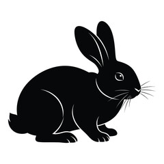 Charming black rabbit silhouette sitting alertly with detailed whiskers and expressive eyes for spring or easter themes silhouette