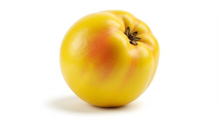 Bright yellow quince fruit with a delicate red blush on a clean white background showcasing its unique round shape. AI Generated