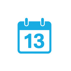 Blue Calendar Icon with Number 13 Date Reminder on Transparent Background