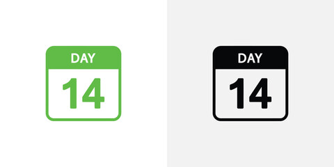 Calendar Day 14 Icon, Illustration, Green and Black, Rounded Corners, Clean Design