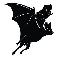 Silhouette of a flying bat with wings spread wide creating an eerie halloween or gothic themed graphic design silhouette