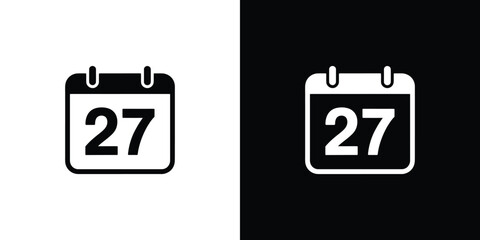 Calendar Icon Showing Day 27 Displayed in Black and White, Isolated Design