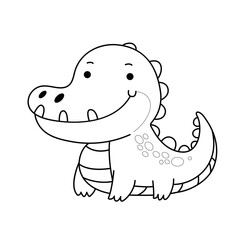 Cute Crocodile Illustration for Kids Coloring Book — Black and White Line Art