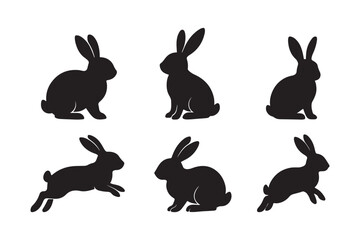 set of vector illustration of rabbits silhouettes