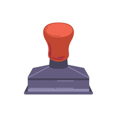 Pixelated Rubber Stamp with Red Handle and Gray Base Isolated on White Background