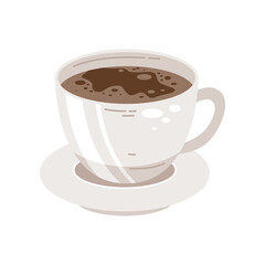 White Coffee Cup On Saucer Pixel Art Style With Dark Coffee Inside Isolated On Transparent Background