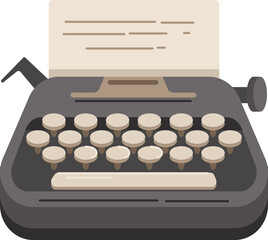 Vintage Typewriter Illustration on Transparent Background Showing Paper and Keys