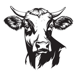 cow head, bull face, black and white vector