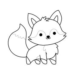 Cute Fox Illustration for Kids Coloring Book — Black and White Line Art
