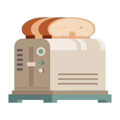 Toaster with Bread Slices on Transparent Background in Beige and Brown Tones