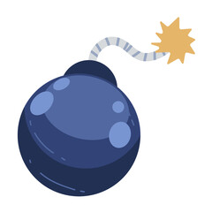 Cartoon Illustration of a Blue Bomb with Lit Fuse on Transparent Background