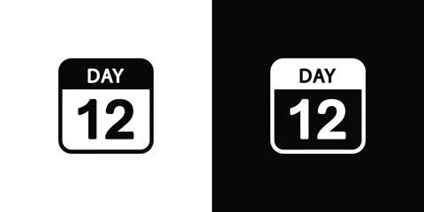 Fototapeta premium Day 12 Calendar Icon with Rounded Corners in Black and White Contrasting Styles