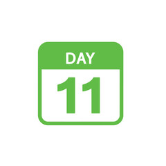 Green Calendar Icon Displaying Day 11, Signifying Eleventh Day, Isolated on White Backdrop
