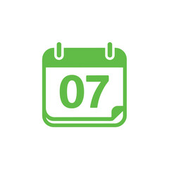 Green Calendar Icon Indicating Day 7 with a White Background, Modern Flat Design