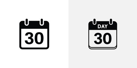 Two Black Calendar Icons Showing the Number 30, One with Day Text on Top