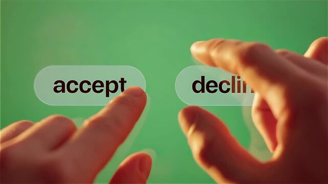 Person choosing between accept and decline options on a touchscreen interface