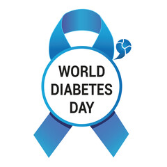 World Diabetes Day Blue Ribbon Vector Illustration – Flat Minimal Awareness Badge Design for Health Campaigns