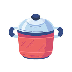 Pixelated Illustration of a Red Cooking Pot with Lid and Handles on Transparent Background
