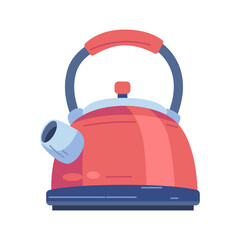 Pixelated Red Kettle with Blue Accents and Handle on Transparent Background