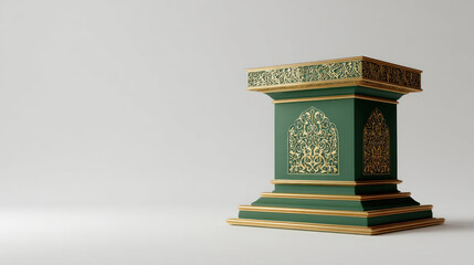 Ornate green pedestal with gold accents and intricate patterns