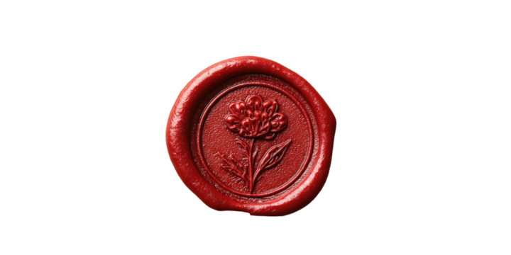 Red wax seal with floral design - Powered by Adobe