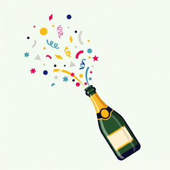 Festive Champagne Bottle Exploding with Confetti and Streamers.