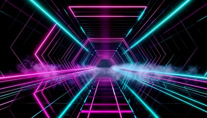 Fototapeta premium Neon Tunnel with Pink and Blue Lights