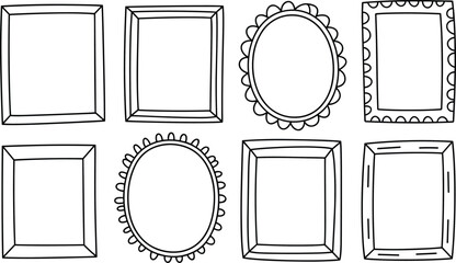 Hand-drawn picture frames set — doodle style rectangular and oval frames for art, photos, journaling, and design projects