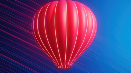 Obraz premium Vibrant Red Hot Air Balloon Gliding Through a Colorful Sky with Dynamic Light Trails and Modern Aesthetic Appeal