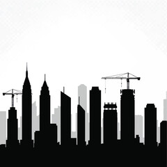Obraz premium City skyline silhouette with construction cranes urban development.