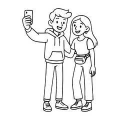 Cartoon friends taking selfie vector