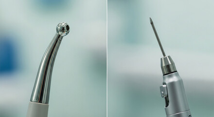 Obraz premium Closeup dental drill bit and needle, showcasing precision dental instruments used in oral hygiene and treatment procedures