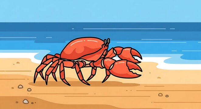 Red Crab on Sandy Beach. (3)
