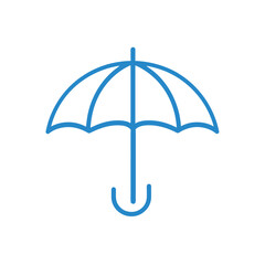 Blue Open Umbrella Outline Icon On White. Simple Protective Symbol Minimalist